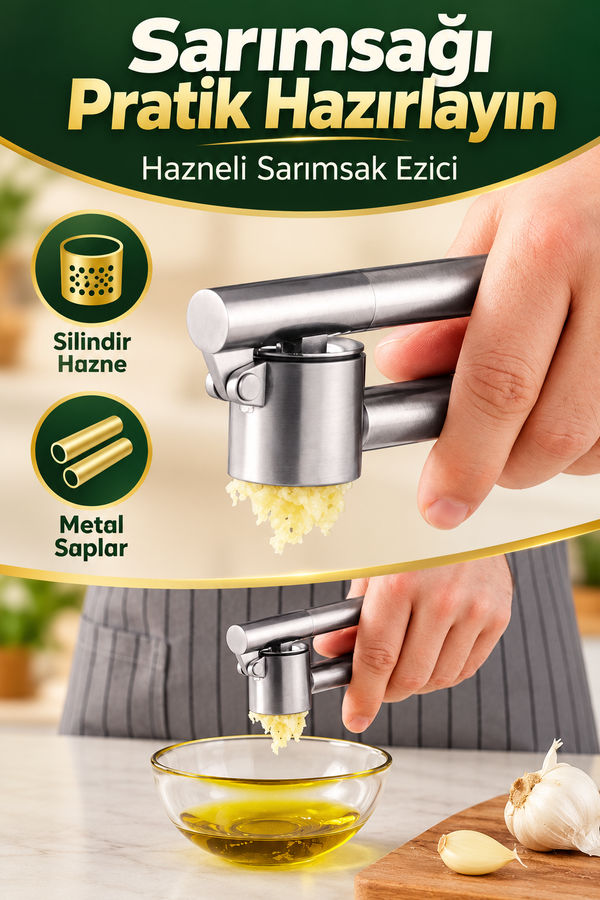 Mucit Home Özel Hazneli Sarımsak Ezici 16 cm paslanmaz çelik