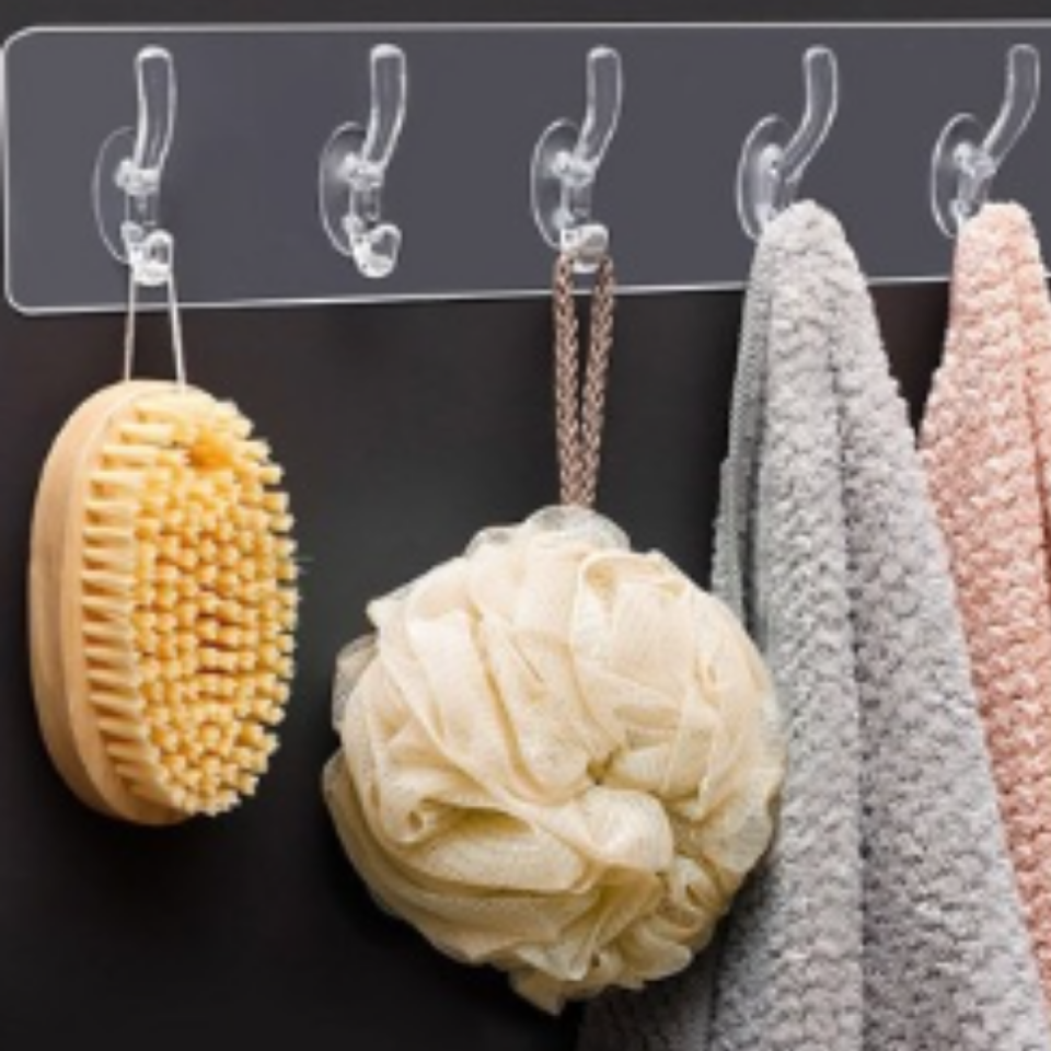 Mucit Home  Kendinden Yapışkanlı Güçlü Şeffaf Askılık | Şeffaf Yapışkanlı Sihirli Askı 5 Adet Kancalı