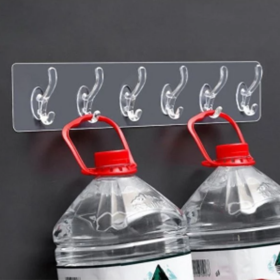 Mucit Home  Kendinden Yapışkanlı Güçlü Şeffaf Askılık | Şeffaf Yapışkanlı Sihirli Askı 5 Adet Kancalı