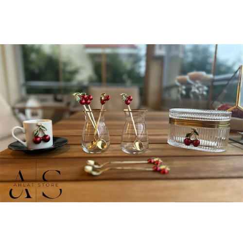 Mucit Home 6 Adet Kirazlı Kaşık Kirazlı Çay Kahve Kaşığı Kokteyl Karıştırıcı Tatlı Kaşığı