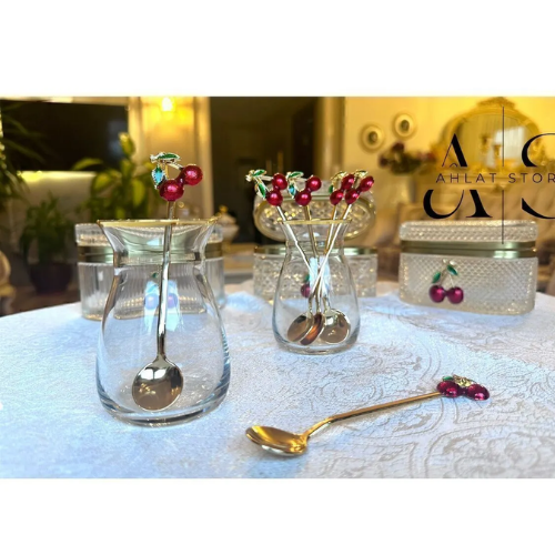 Mucit Home 6 Adet Kirazlı Kaşık Kirazlı Çay Kahve Kaşığı Kokteyl Karıştırıcı Tatlı Kaşığı