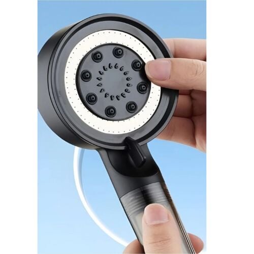 Mucit Home Duş başlığı Siyah  5 Fonksiyonlu Çelik Su Tasarruflu Filtreli Turbo Jet duş Başlığı