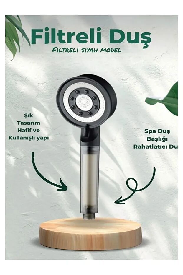 Mucit Home Duş başlığı Siyah  5 Fonksiyonlu Çelik Su Tasarruflu Filtreli Turbo Jet duş Başlığı