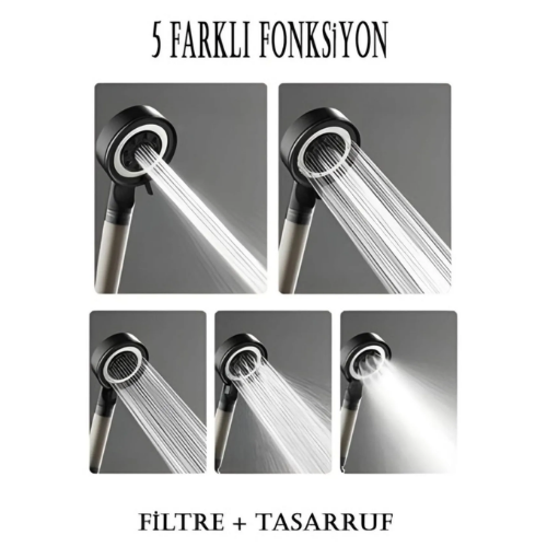 Duş başlığı 5 Fonksiyonlu Çelik Su Tasarruflu Filtreli Turbo Jet duş Başlığı