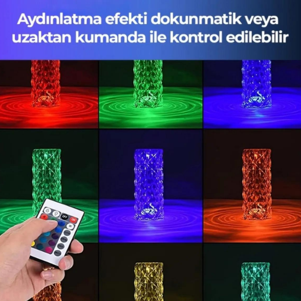 Mucit Home  Dokunmatik Kristal LED RGB Masa Lambası-Uzaktan Kumandalı Dekorasyon Lambası-USB Şarjlı