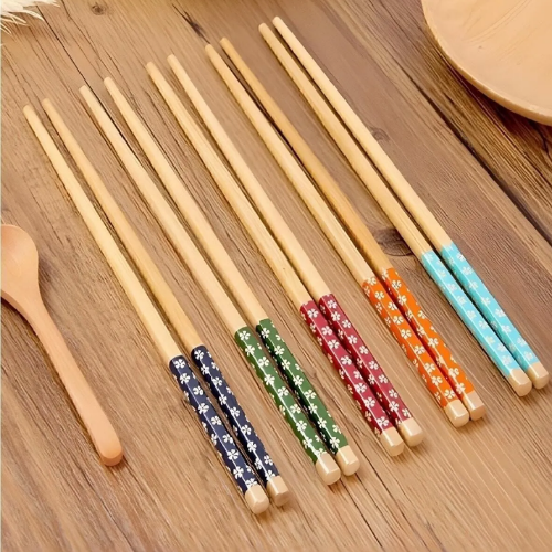 Mucit home 1'lu Bambu Chopstick Desenli Yıkanabilir Çin Suşi Ramen Noodle Yemek Çubuğu