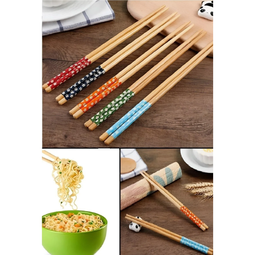 Mucit home 1'lu Bambu Chopstick Desenli Yıkanabilir Çin Suşi Ramen Noodle Yemek Çubuğu