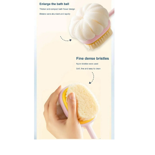 Mucit Home 2'si 1 Arada Kıl Ve Lif Kabağı iİe Duş Vücut Fırçası Uzun Saplı Sırt Fırçası-1 ADET